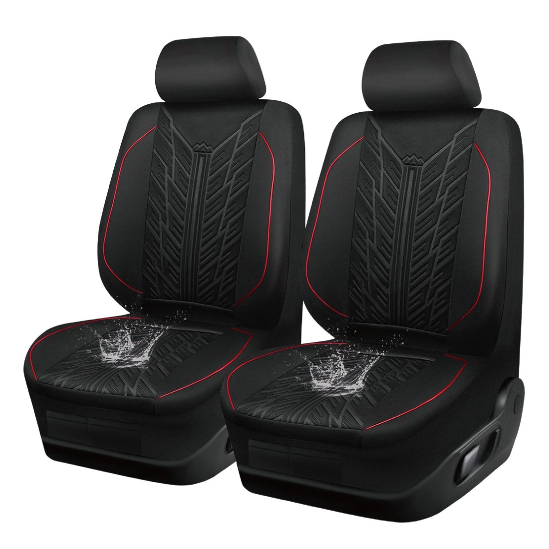 Black Tyre-Tread Seat Cover Set with Red Piping – 2 Piece