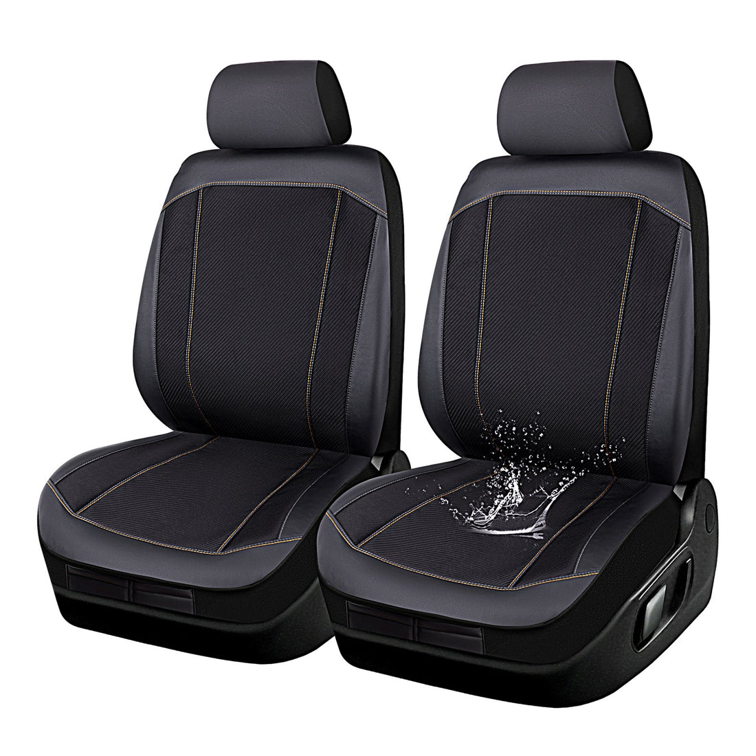 Black Jacquard Seat Cover Set with Orange Stitching – 2 Piece