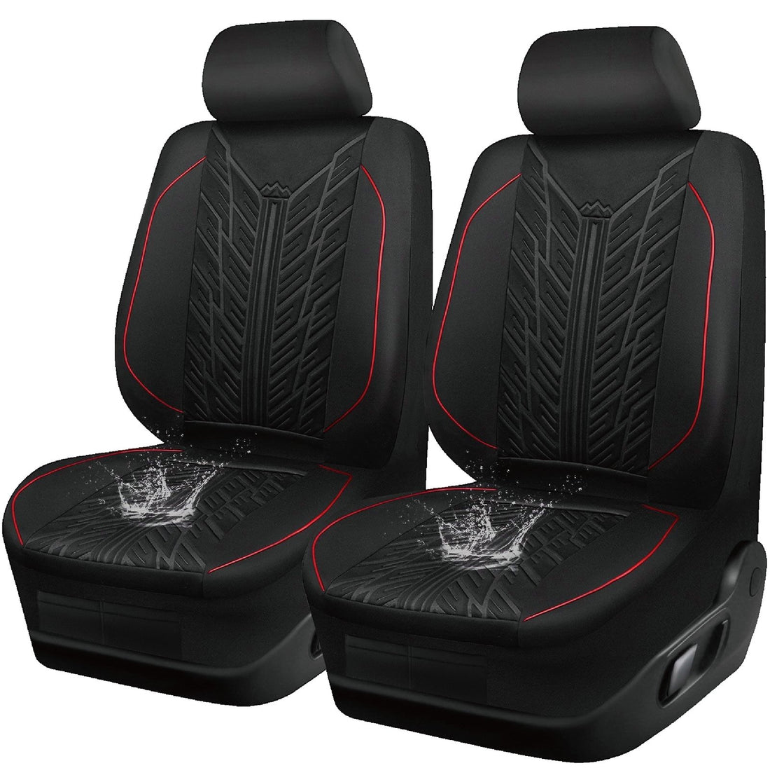 Black Tyre-Tread Seat Cover Set with Red Piping – 2 Piece