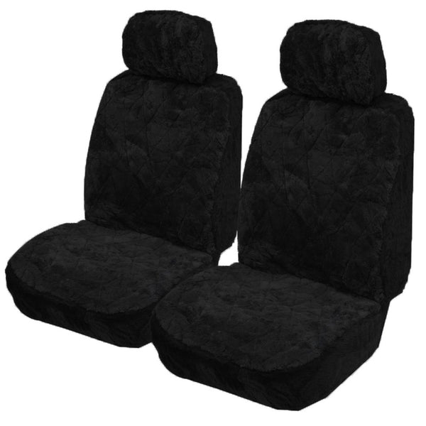 Universal 12-14mm Patchwork Sheepskin Front Car Seat Covers Black