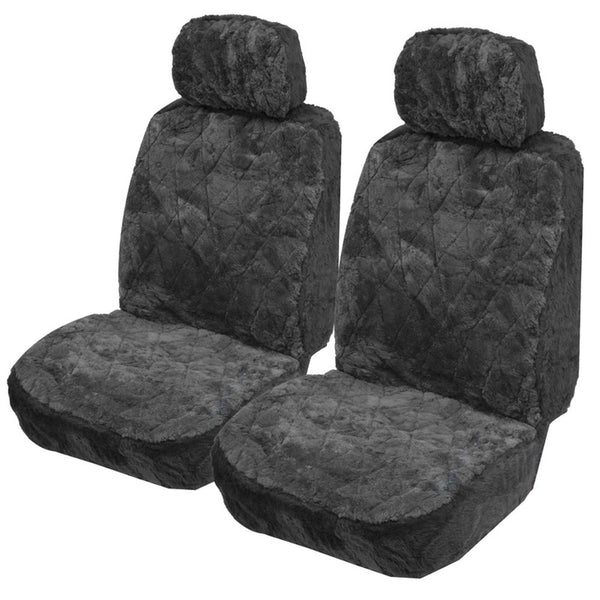 Universal 12-14mm Patchwork Sheepskin Front Car Seat Covers Charcoal