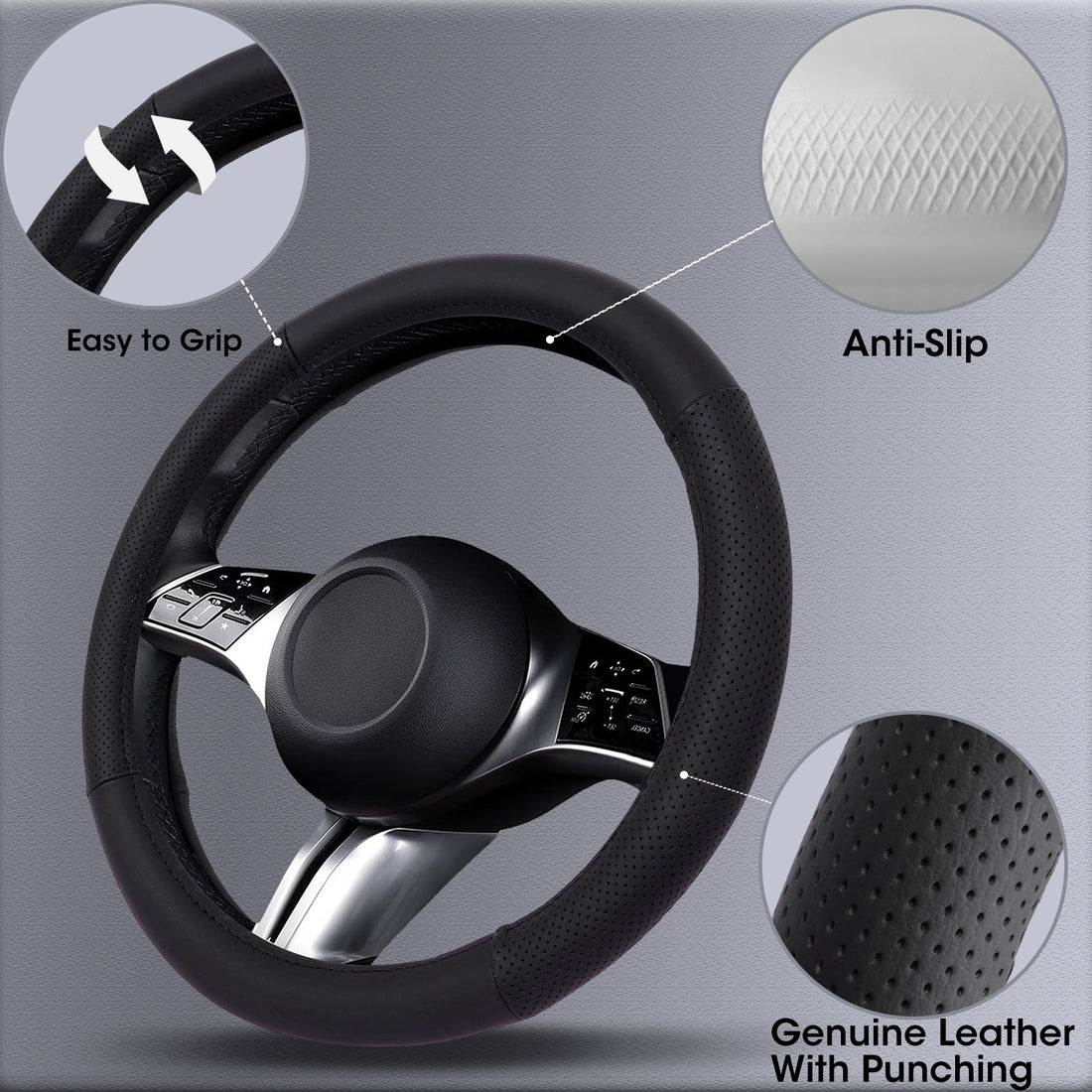 Perforated Genuine Leather Steering Wheel Cover