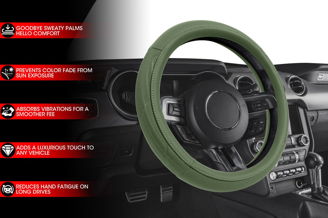Olive Tyre-Embossed Steering Wheel Cover