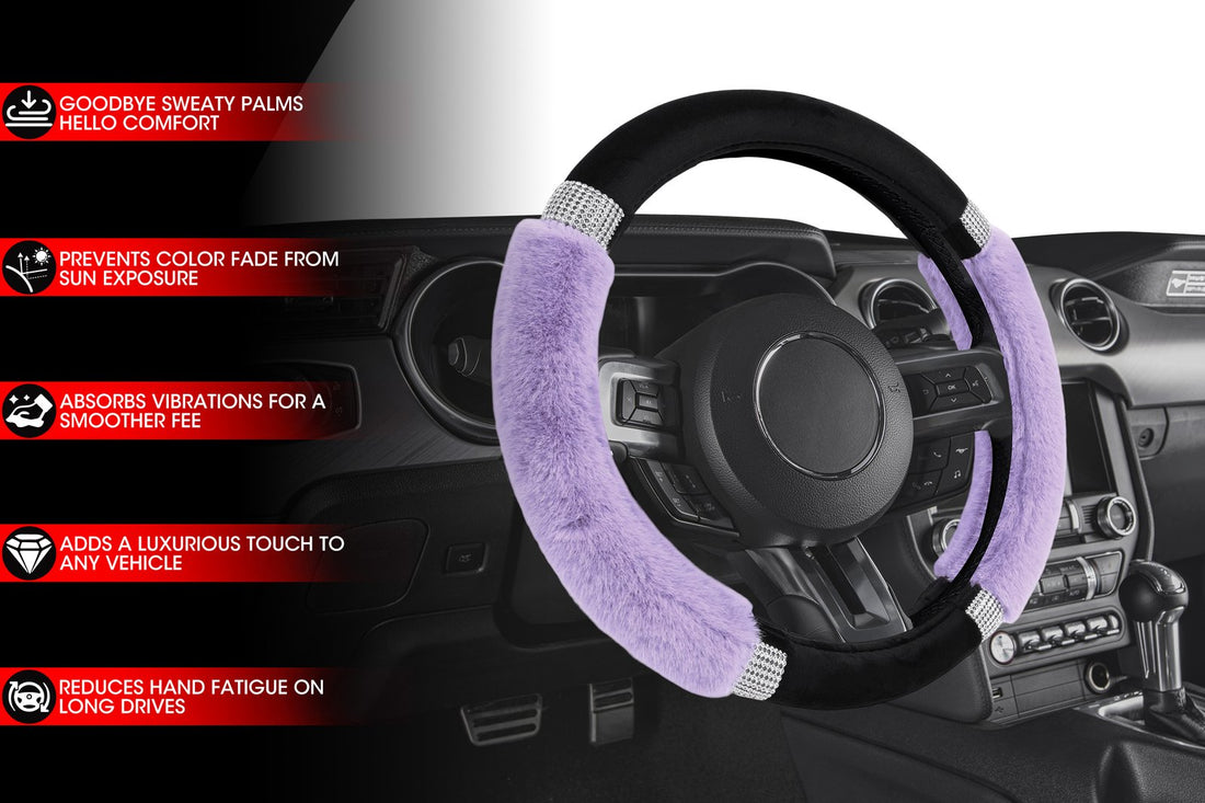 Purple Fur Steering Wheel Cover with Diamante Trim