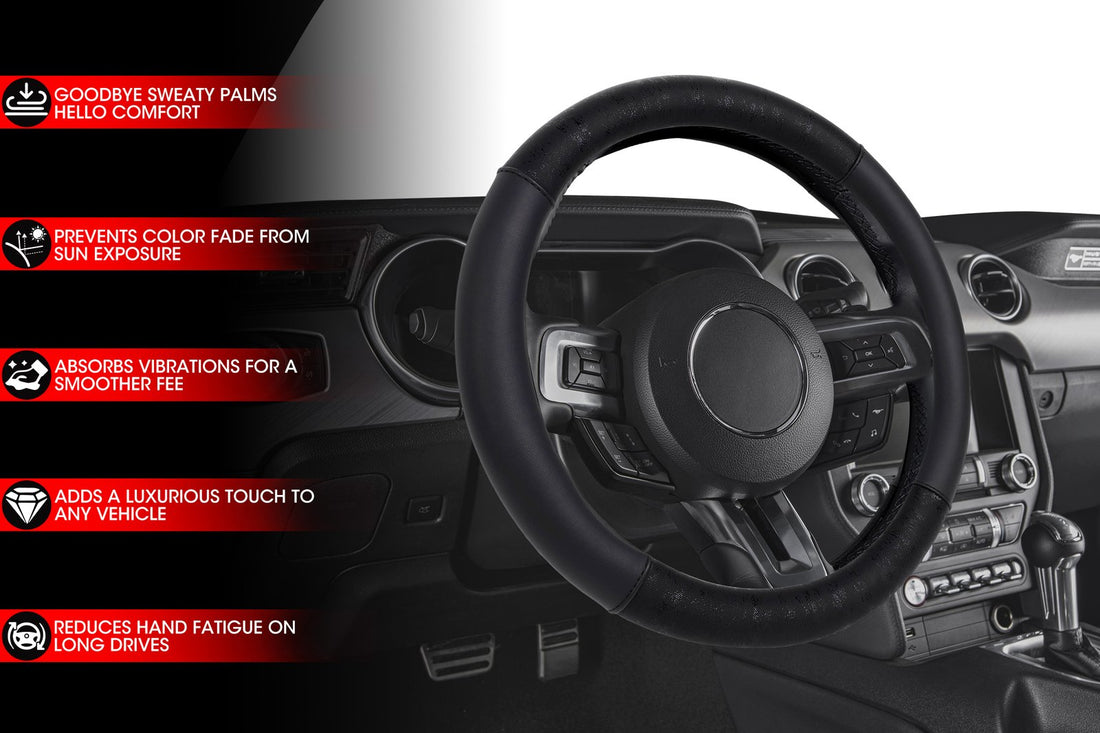 Black Printed Faux Leather Steering Wheel Cover