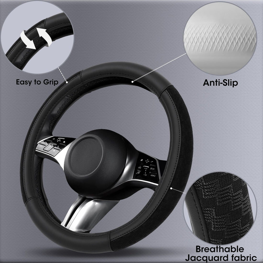Black Jacquard Steering Wheel Cover