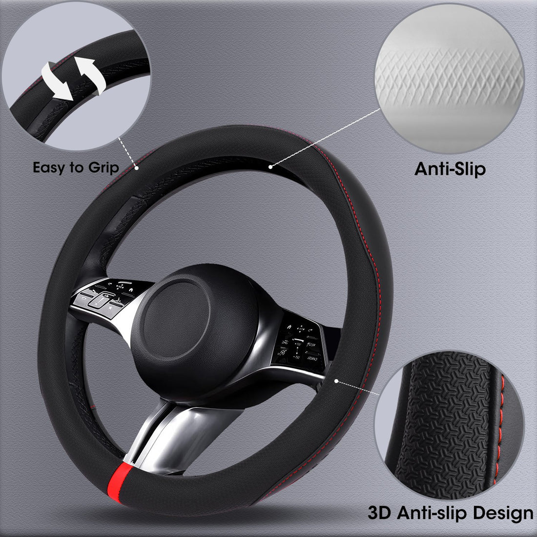 Black Steering Wheel Cover with Red Accent Stripe