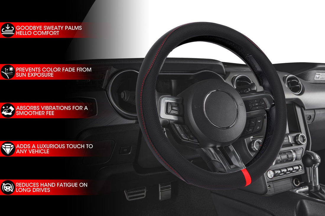 Black Steering Wheel Cover with Red Accent Stripe