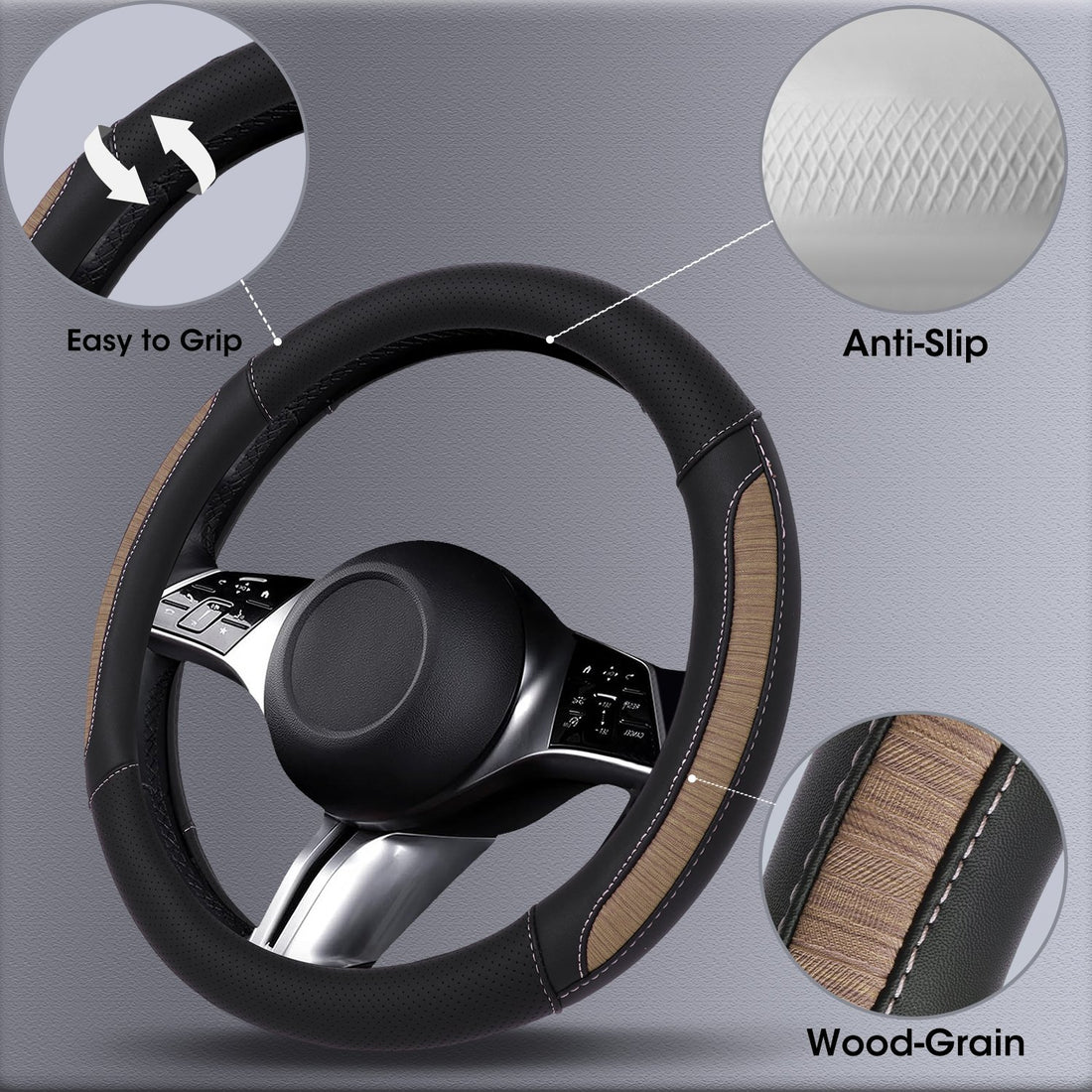 Wood-Grain Effect Steering Wheel Cover