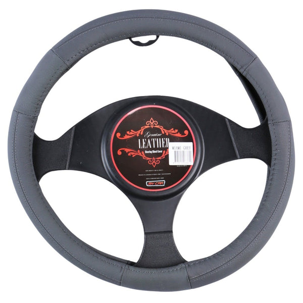 Miami Steering Wheel Cover Leather Grey