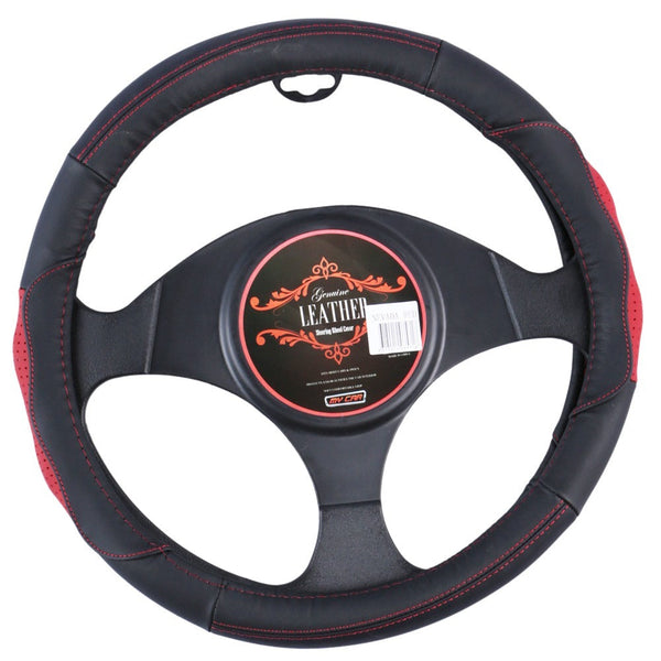 Nevada Steering Wheel Cover Leather Black Red