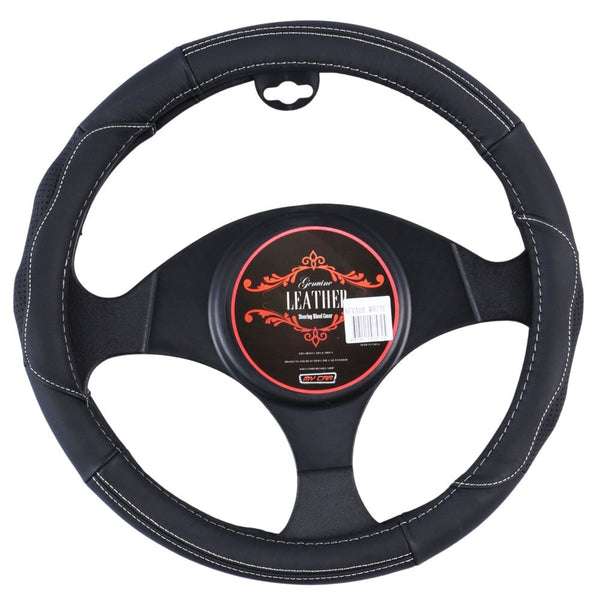 Nevada Steering Wheel Cover Leather Black White