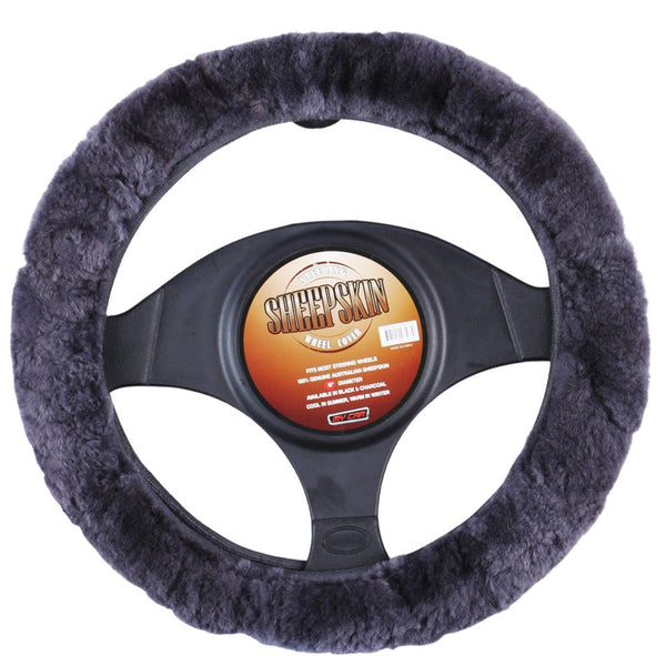 Sheepskin Steering Wheel Cover Charcoal